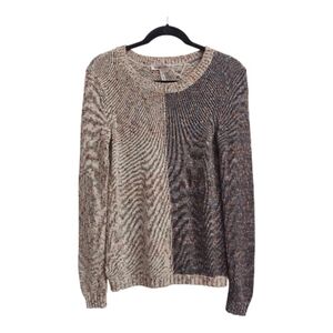 BCBGENERATION Two Tone Colorblock Split Back Crewneck Long Sleeve Knit Sweater S